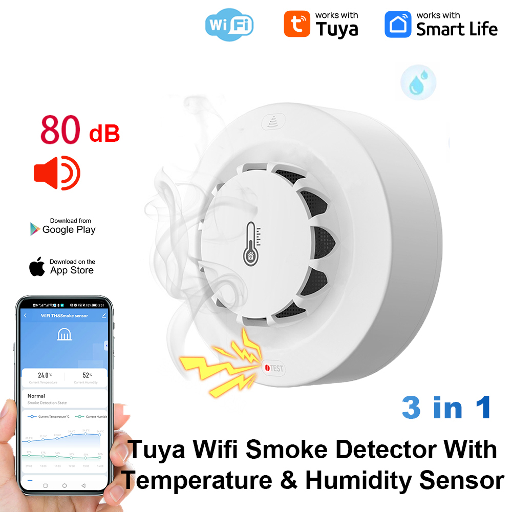 Smart Home Security - Tuya WiFi temperatuur- en vochtigheidssensor Rookmelder
