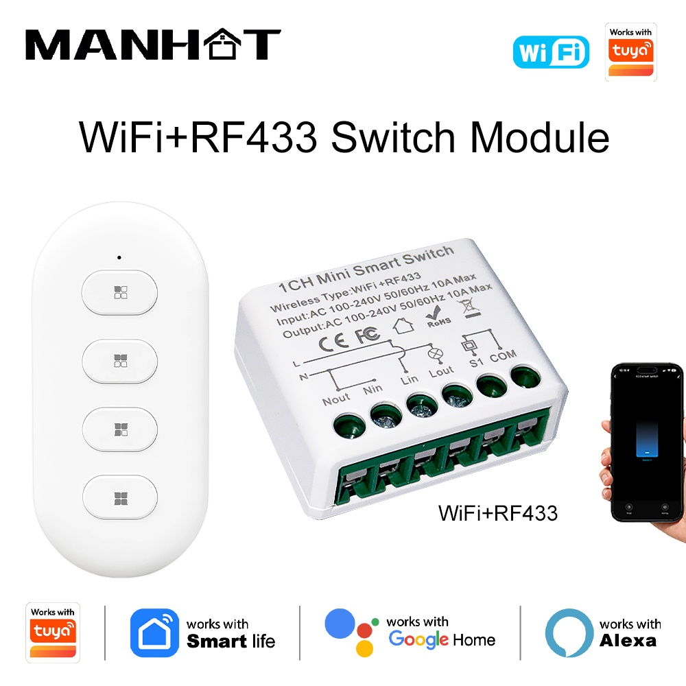 Smart Home Automation - Tuya WIFI 10A slimme lichtschakelaars RF433