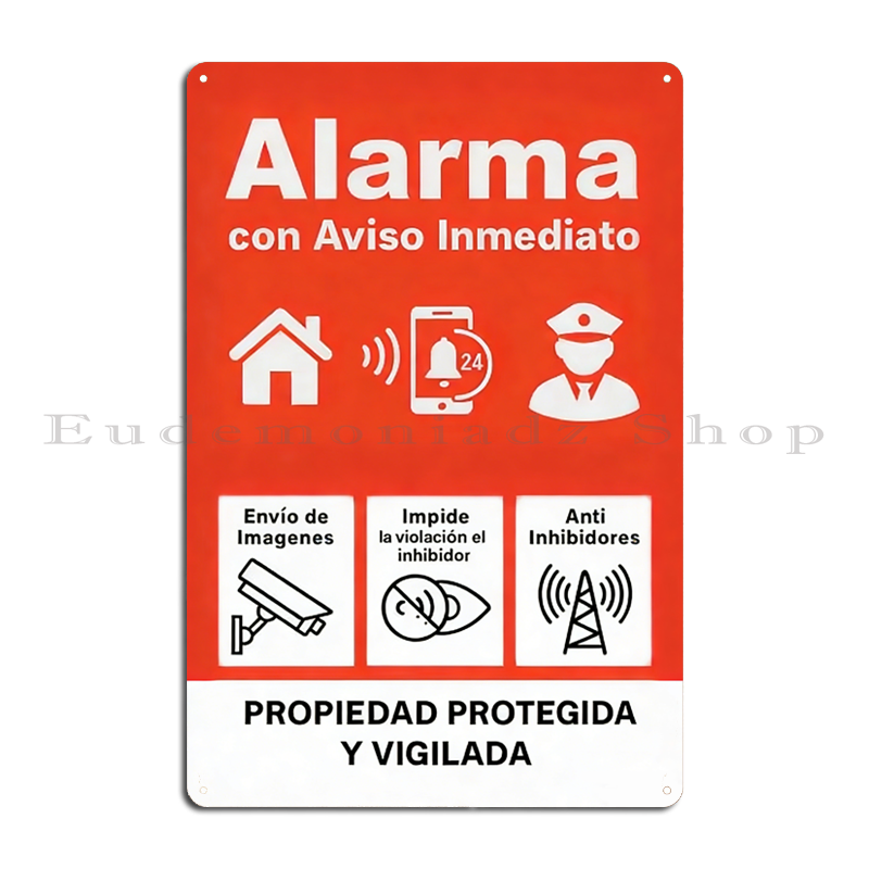 Smart Home Security - Retro 24-uurs alarmsysteem metalen bord plaquette
