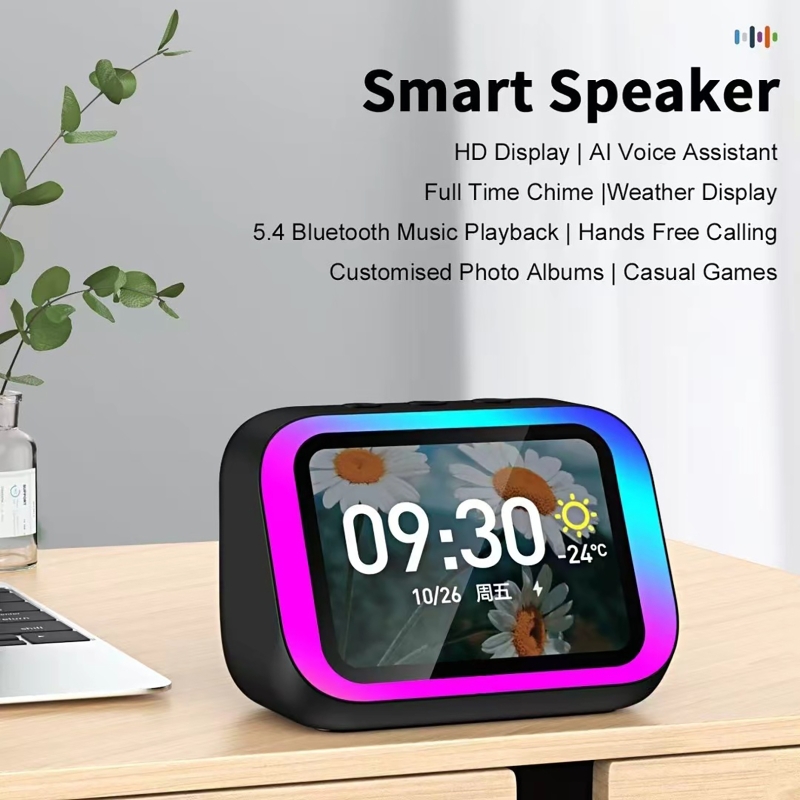 Smart Home Solution - AI-stemassistent Bluetooth-luidspreker met RGB-kleurenverlichting Wekker LED-scherm