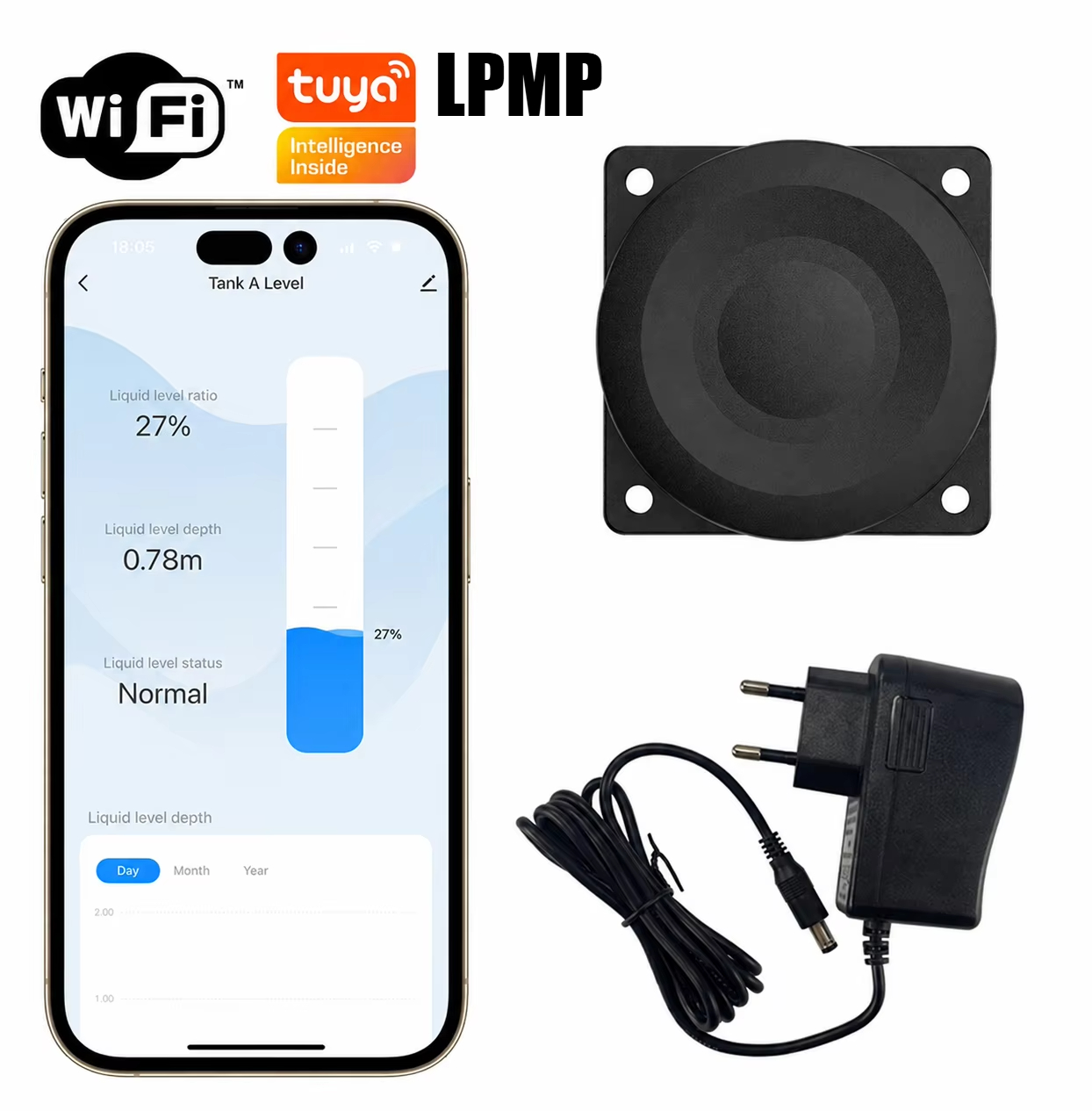 Smart Home Tuya Ultrasonic Water Tank Level Monitor System - WALE Tuya Smart WiFi Ultrasone Niveaumeter